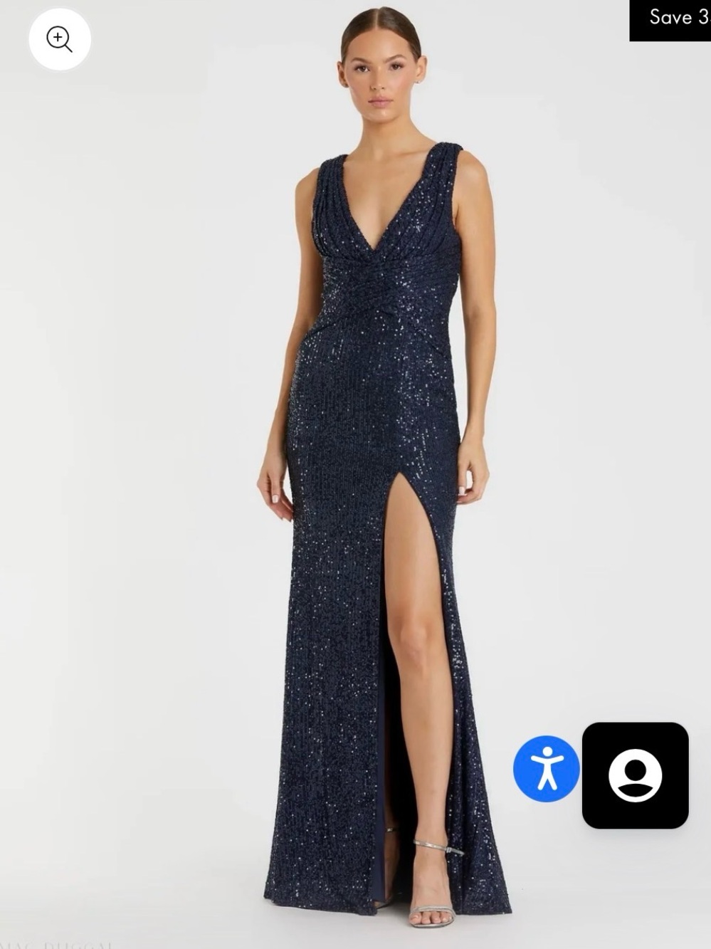 Mac Duggal Navy Sequin V-Neck Evening Gown